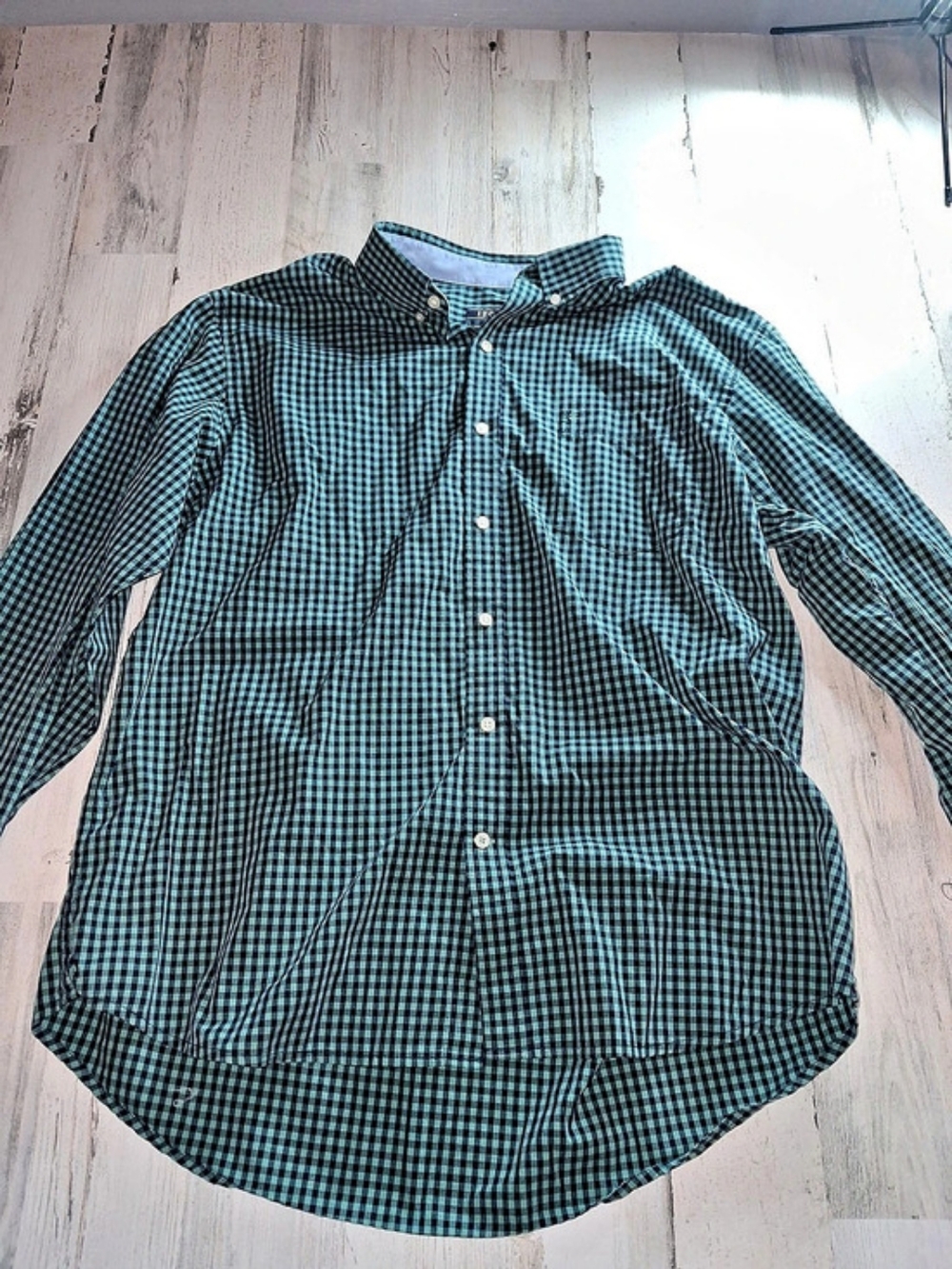 IZOD Performance Comfort Gingham Button-Down Shirt Green & Blue XL